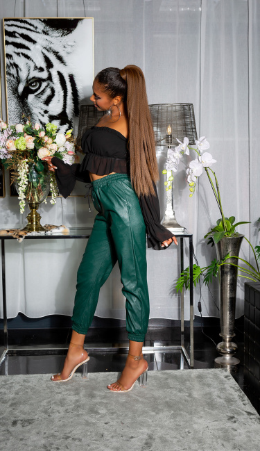Trendy hoge taille lederlook broek groen